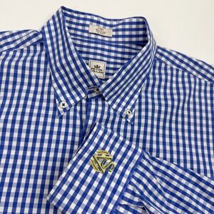 Peter Millar Weekender Wash Gingham Button Down Shirt Mens L Blue White Cotton